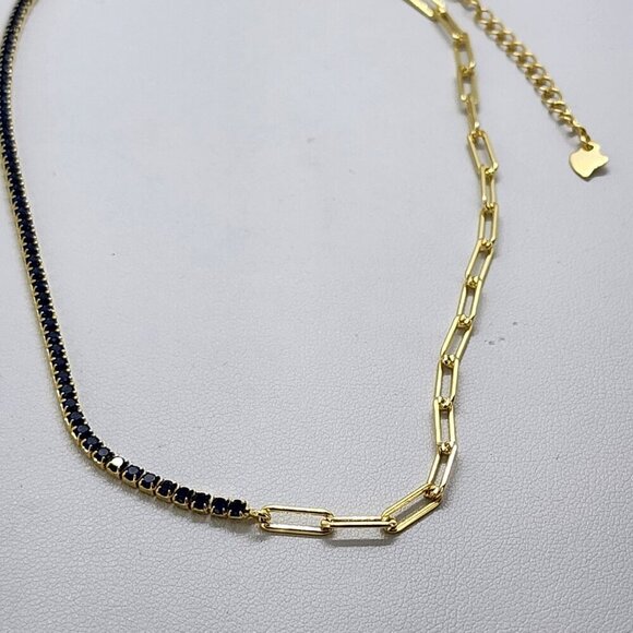 Brand New Sterling Silver 925 Blue Tennis Paper Clip Style Necklace - Picture 3 of 4